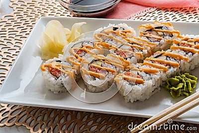 Spicy Salmon Sushi Stock Photo
