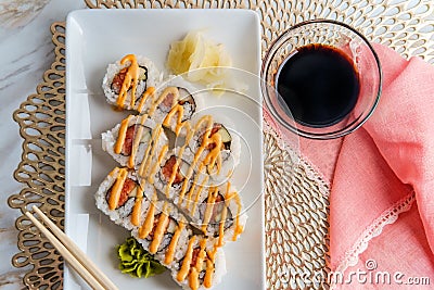 Spicy Salmon Sushi Stock Photo