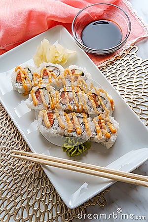 Spicy Salmon Sushi Stock Photo