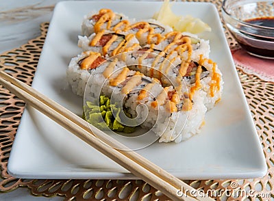 Spicy Salmon Sushi Stock Photo