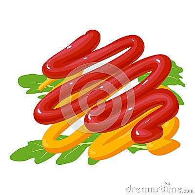 Spicy sauce icon isometric vector. Ketchup and mustard sauce stripe ruccola icon Vector Illustration