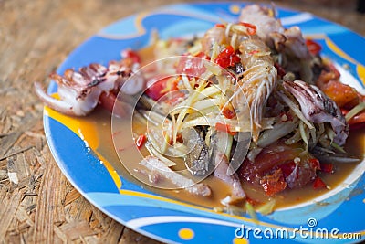 Spicy seafood papaya salad Stock Photo