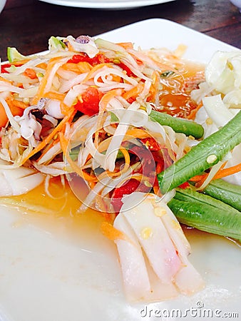Spicy seafood Somtum, Thai food for lunch, dinner, breakfast Stock Photo