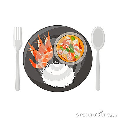 thai food Spicy Shrimp Soup Vector Illustration