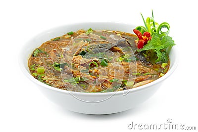 Spicy Smoked Fish with Vermicelli noodles Soup Spices Taste Thai Food Northern Style Stock Photo