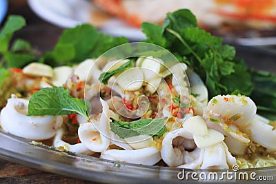 Spicy squid with lemon salad, Thai style seafood Stock Photo