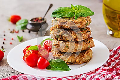 Spicy vegan burgers with rice, chickpeas and herbs. Stock Photo