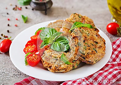 Spicy vegan burgers with rice, chickpeas and herbs. Stock Photo