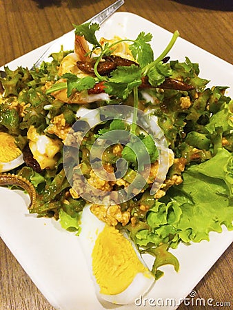 Spicy winged bean Thai salad. Stock Photo