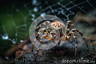 A spider entangled its own web. Close up, macro shot. Stock Photo