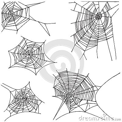 Spider hand drawn net set. Vector Illustration