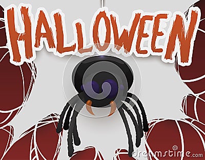 Spider Hanging over Cobweb for Halloween Celebration, Vector Illustration Vector Illustration