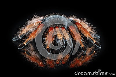 spider on isolated black background with reflection. Close up big red tarantula Theraphosidae Stock Photo