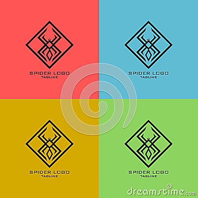 spider logos with various shapes, attractive colors Vector Illustration