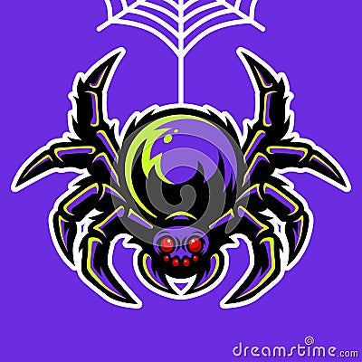 Spider Mascot Hanging On The Spider Web Illustration Vector Illustration