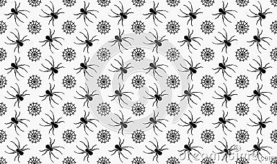 Spider sits on the web vector seamless pattern. Spider and spider`s web on gray background Vector Illustration