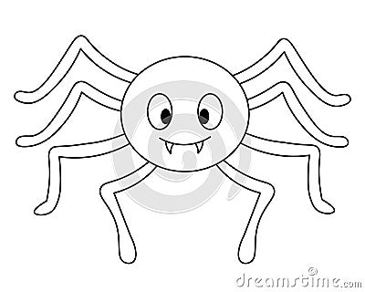 Spider. Sketch. Cute toothy. Vector illustration. Coloring book for children. Outline on an isolated white background. Vector Illustration