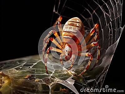 A spider weaving a cocoon over some captured prey Cartoon Illustration