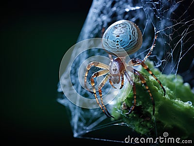 A spider weaving a cocoon over some captured prey Cartoon Illustration