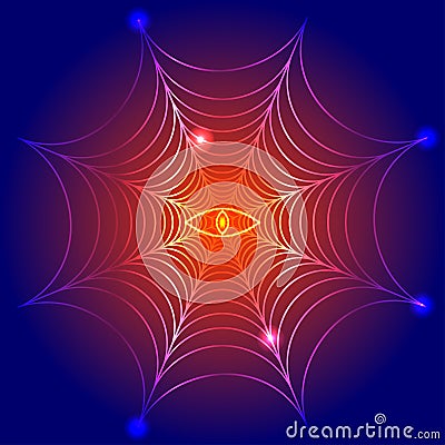 Spider web, cobweb with fire eye Vector Illustration