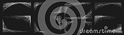 Spider web. Cobweb scary frames. Realistic arachnid net borders. Spooky Halloween background. Isolated gothic decorative Vector Illustration
