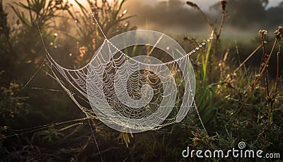 Spider web dew drop close up outdoors in autumn macro grass wet generated by AI Stock Photo