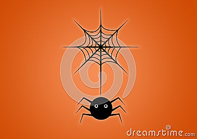 Spider on web digitally illustrated on orange background Stock Photo