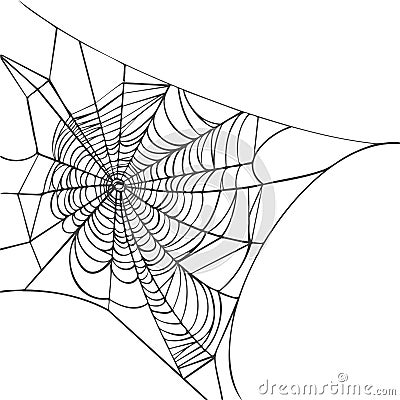 Spider web isolated on white background. Realistic hand drawn line sketch. Halloween spooky cobwebs. Outline black Vector Illustration
