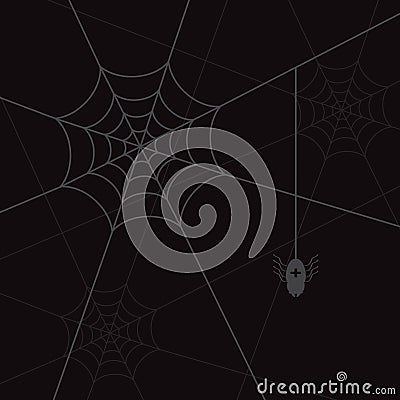 Spider web and litle spider black eps10 Vector Illustration
