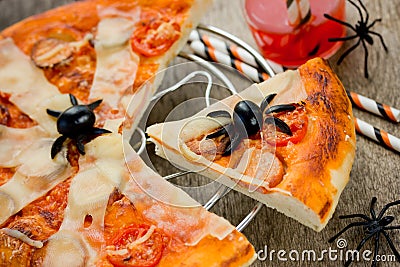 Spider Web Pizza, Fun Halloween dinner Stock Photo