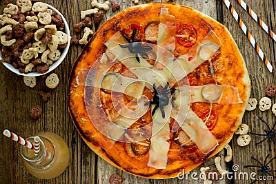 Spider Web Pizza - Fun Halloween dinner Stock Photo