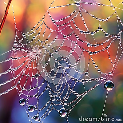 Spider's Web Adorned with Morning Dew Stock Photo