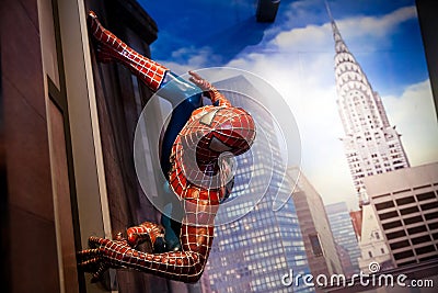 Spiderman Marvel comics in Madame Tussauds Wax museum in Amsterdam, Netherlands Editorial Stock Photo