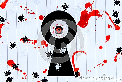 Spiders on a white background covered with blood, Halloween. Stock Photo