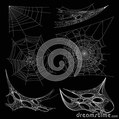 Spiderweb or spider web cobweb on wall corner vector isolated icons Vector Illustration