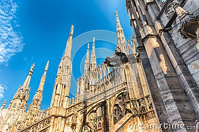 Spiers and statues on the gothic Cathedral of Milan, Italy Stock Photo