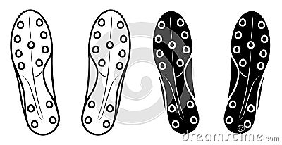 Spiked sole of classic soccer, football boot, sneaker icon bottom view. Isolated vector on white background Vector Illustration