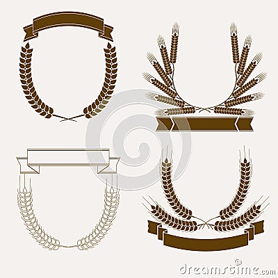 Spikelet wreaths with ribbons Vector Illustration