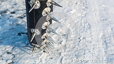 Spikes of an ice speedway motorbike Stock Photo