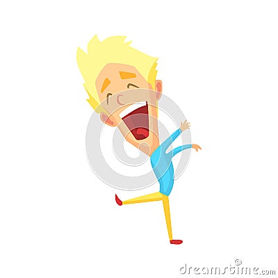 Spiky Hair Blond Male Character Rejoicing Vector Illustration