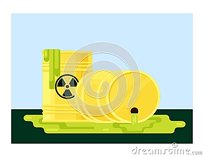 Spill of radioactive waste illustration. Environmental pollution with hazardous chemical poisons leakage of hazardous Vector Illustration