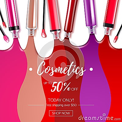 Spilled colorful lip gloss background. Vector Illustration