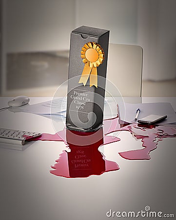Spilled Red Wine on desk Stock Photo