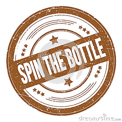 SPIN THE BOTTLE text on brown round grungy stamp Stock Photo