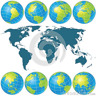 Spin Globes Collection. Vector Image Vector Illustration