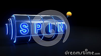 Spin Slot Machine Gambling Concept With Neon Blue Lights - 3D Illustration Stock Photo