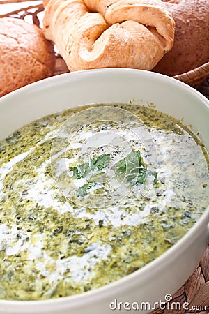 Spinach cream soup Stock Photo