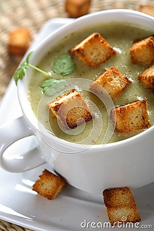 Spinach cream with toast Stock Photo