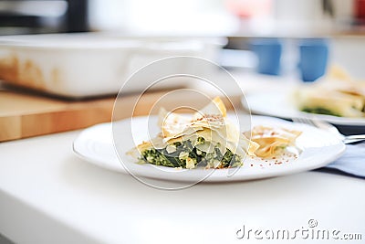 spinach and feta filo pastry spanakopita triangles Stock Photo