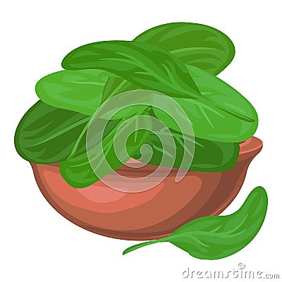 Spinach leaf in bowl icon, cartoon style Vector Illustration